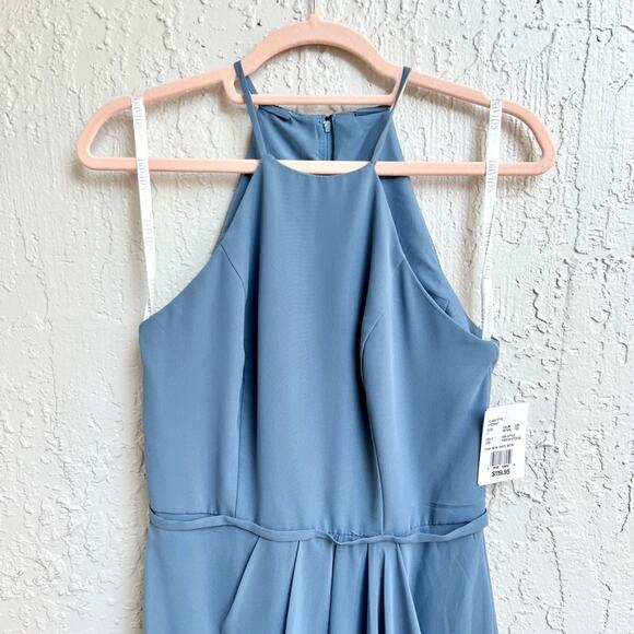 David’s Bridal High neck chiffon bridesmaid dress maxi steel blue 2 new - Picture 10 of 11